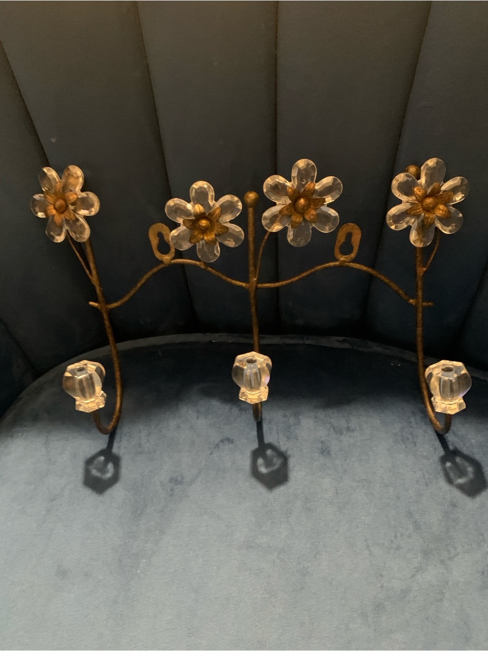 Pier 1 Floral Wall Hook Rack with 3 Crystal Knobs - Gold and Clear